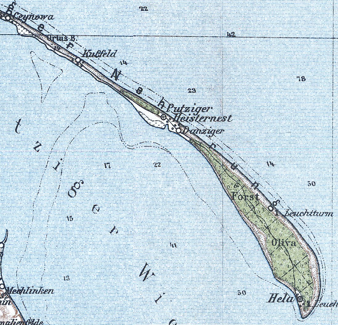 Mapa Jastarni i Pwyspu Helskiego z roku 1902