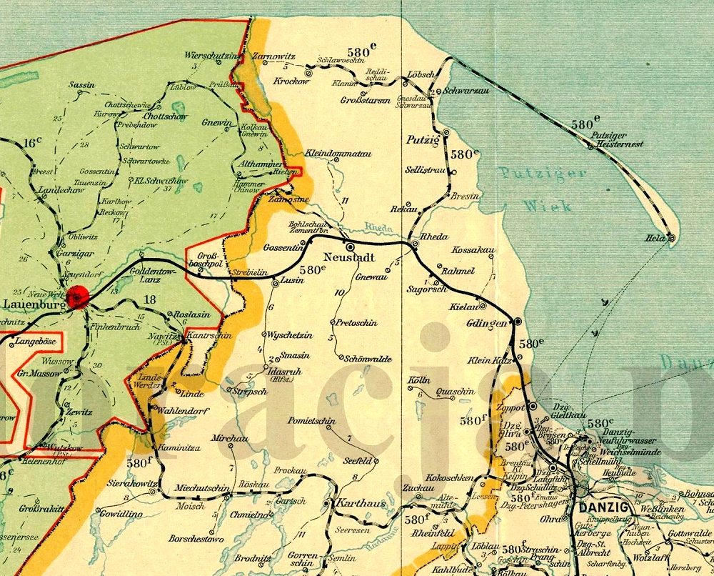 Mapa Jastarni i Półwyspu Helskiego z roku 1932