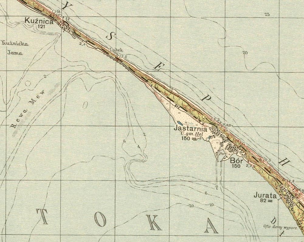 Mapa Jastarni i Pwyspu Helskiego z roku 1936