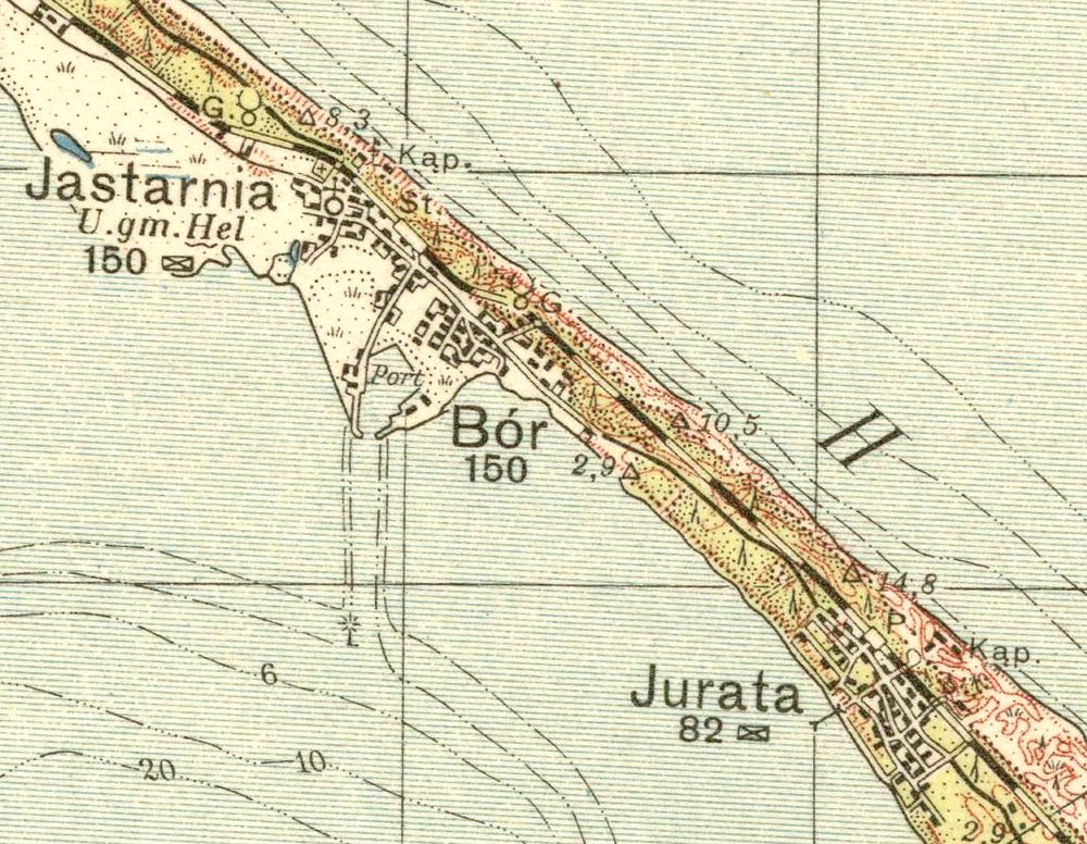 Mapa Jastarni i Półwyspu Helskiego z roku 1938