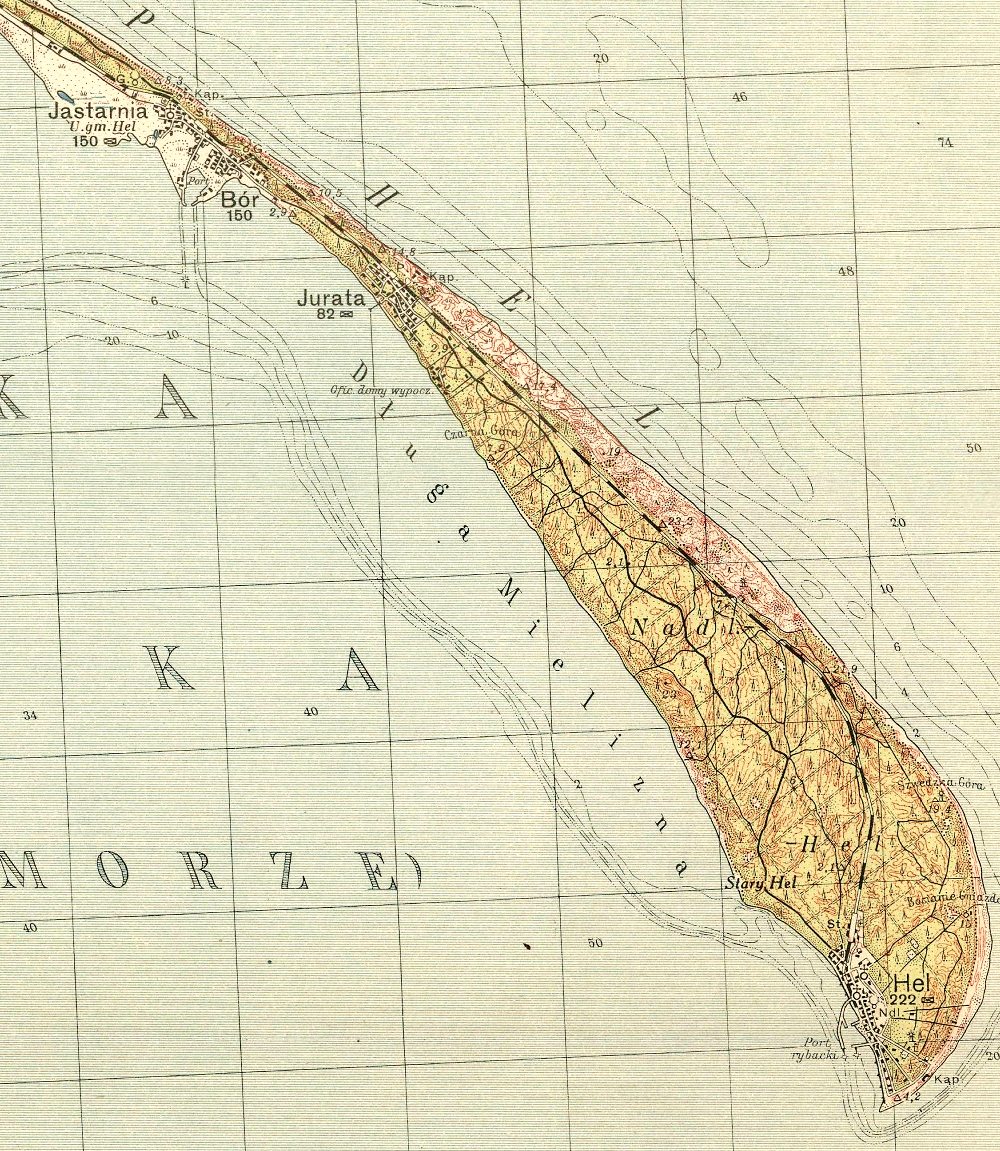 Mapa Jastarni i Pwyspu Helskiego z roku 1940