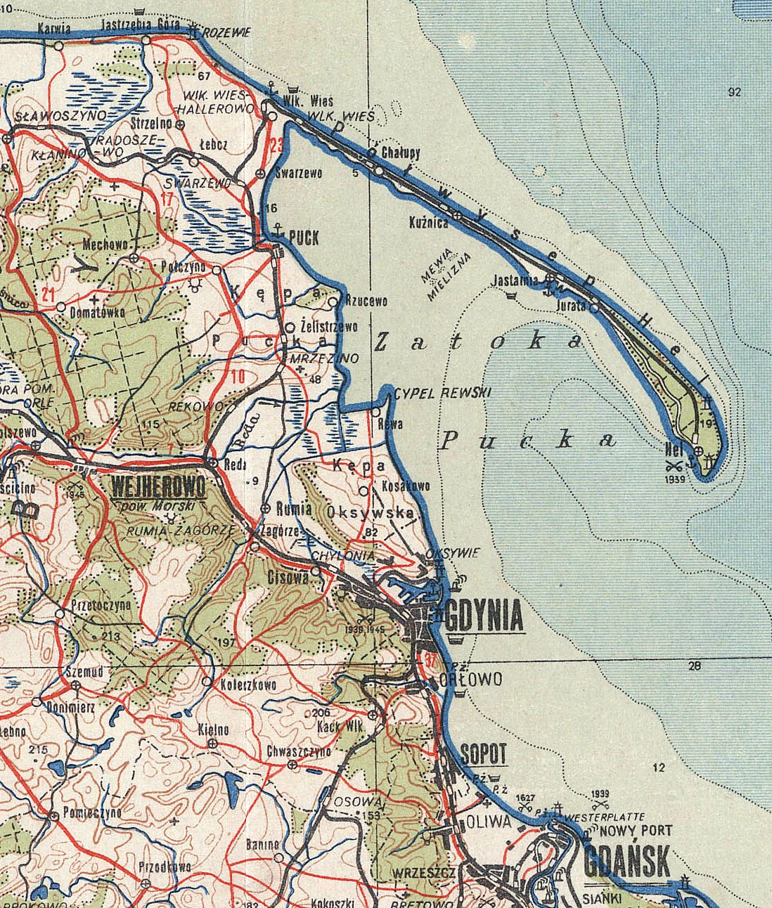Mapa Jastarni i Półwyspu Helskiego z roku 1947