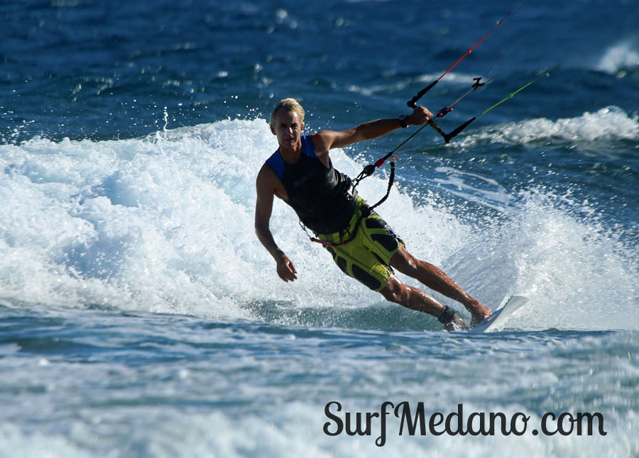 Windsurfing and kitesurfing at Muelle Harbour Wall in El Medano Tenerife