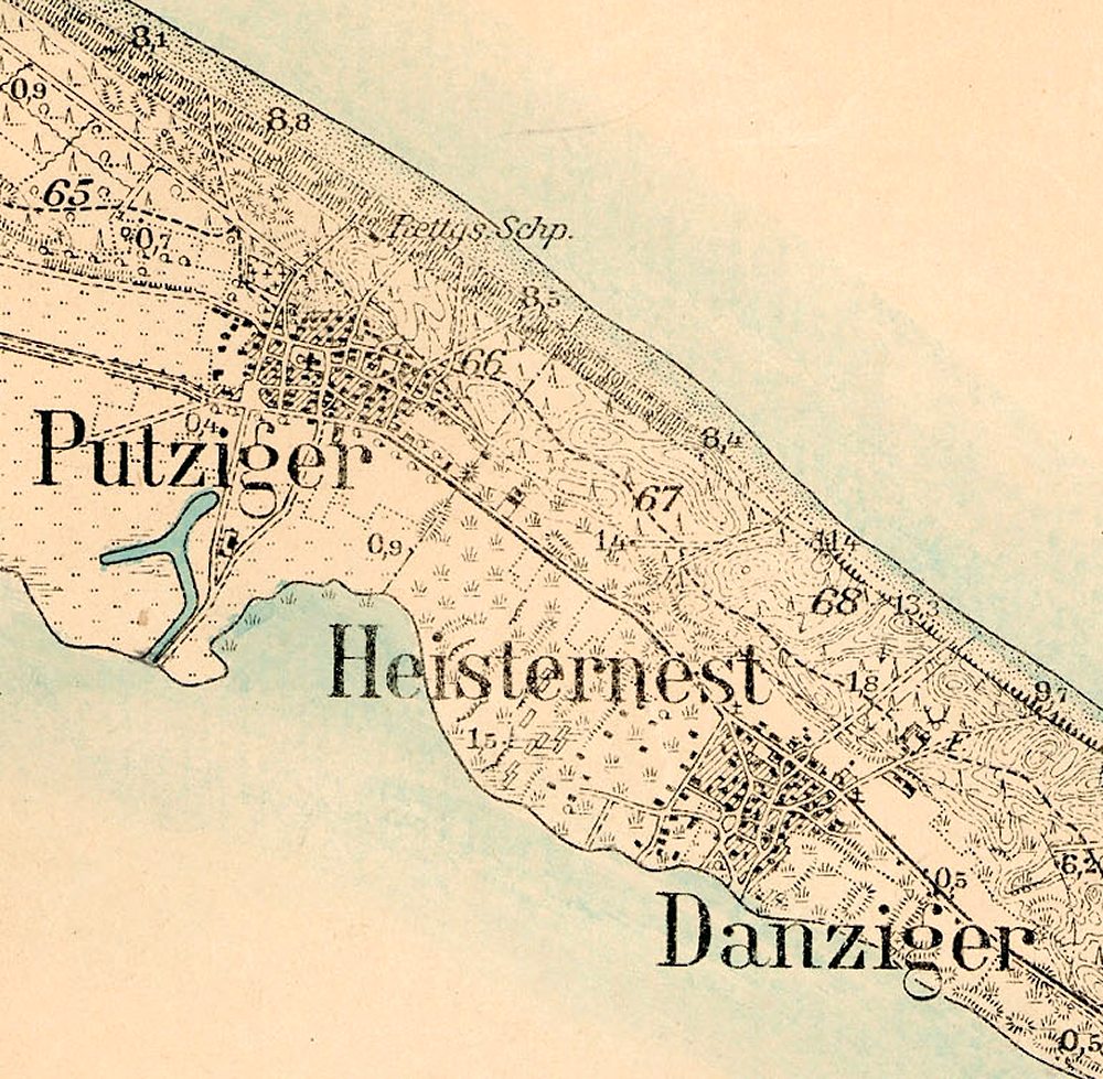 Mapa Jastarni i Pwyspu Helskiego z roku 1908
