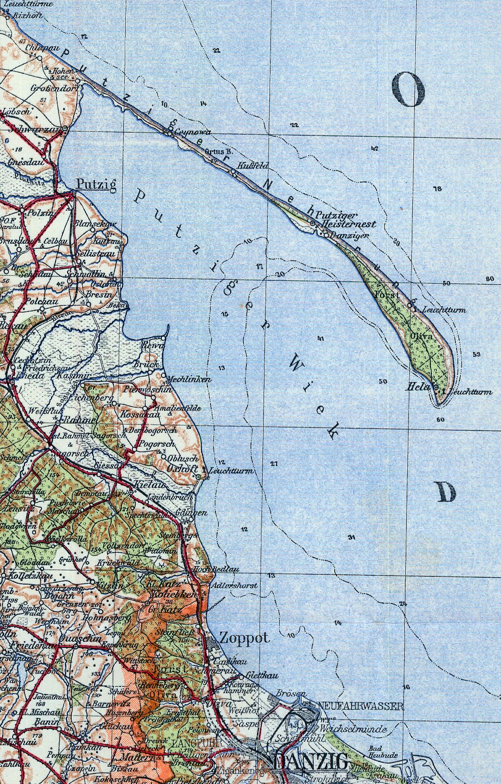Mapa Jastarni i Półwyspu Helskiego z roku 1924