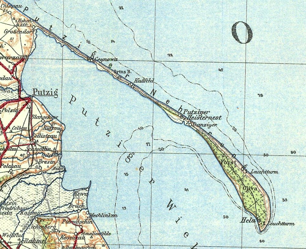 Mapa Jastarni i Półwyspu Helskiego z roku 1925