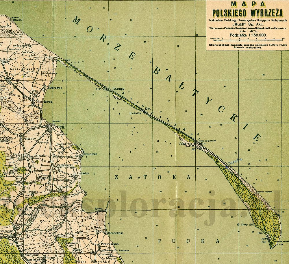 Mapa Jastarni i Półwyspu Helskiego z roku 1928