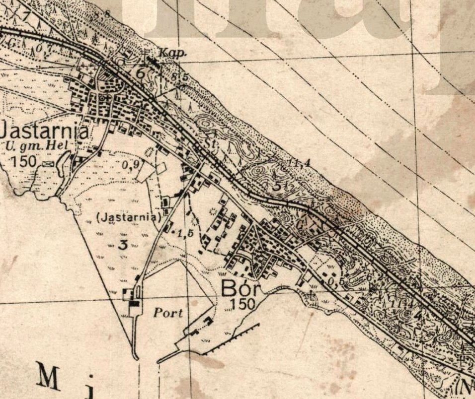 Mapa Jastarni i Półwyspu Helskiego z roku 1939