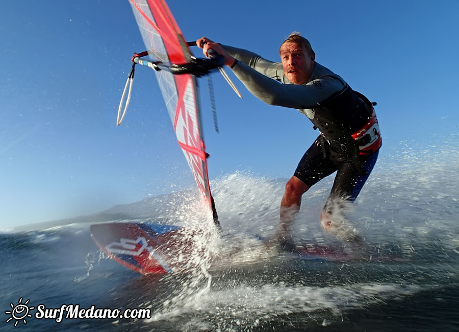 Windsurfing at Harbour Wall Muelle in El Medano Tenerife 11-02-2014 with Ross Williams, Mark Sparky Hosegood and Adam Lewis  Tenerife