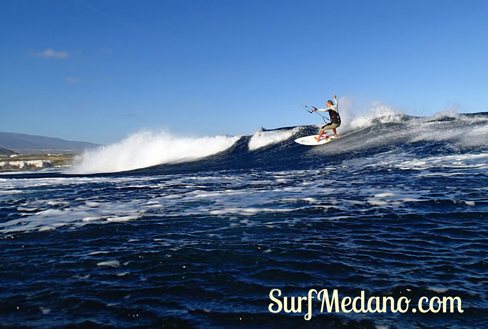 Wave riding at Harbour Wall aka Muelle in El Medano Tenerife