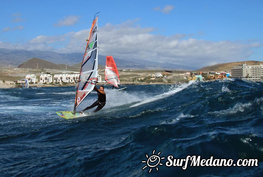 Sunset windsurfing at Harbour Wall in El Medano